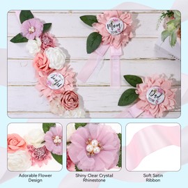 Pink Maternity Sash and Corsage Set Mom to Be Daddy to Be Corsage Pin Flowers Baby Shower Souvenir Sash Supplies Gender Reveal Decorations Pregnancy Photography Props
