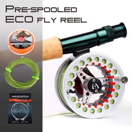 Maxcatch ECO Large Arbor Fly Fishing Reel (3/4wt 5/6wt 7/8wt) and Pre-Loaded Fly Reel with Line Combo (Fly Reel Loaded Fly Line Silver, 7/8 Weight)