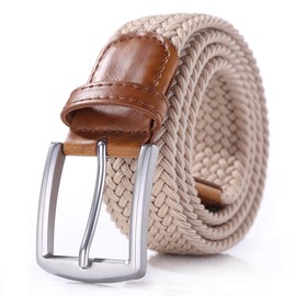 Weifert Men's Stretch Woven 1.3" Wide Elastic Braided Belts (Khaki, 38-41)
