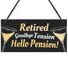 RED OCEAN RETIRED Goodbye Tension Hello Pension Funny Happy Retirement Plaque Alcohol Work Gift For Men