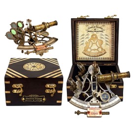 Hanzla Collection Astrolabe Antique Brass Ship Sextant Nautical Navigation Instrument With Hardwood Box