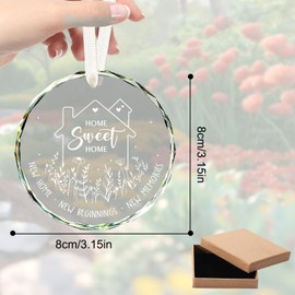 New Home Ornament, House Warming Gifts New Beginnings Memories, Acrylic Round Home Sweet Hanging Pendants For New House Couples Bedroom, Office, Living Room, Bookshelf, Garden Ornament Decor