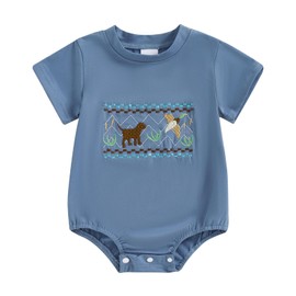 Bagilaanoe Newborn Baby Boy Summer Romper Short Sleeve Bodysuit Plaid Mallard Duck Jumpsuits Summer Clothes (Blue, 12-18 Months)