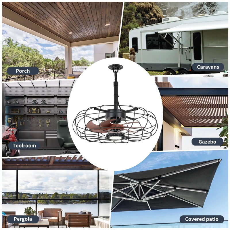 20" Outdoor Ceiling Fan with Light, With Remote and App