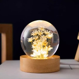 Marzius Yellow Daisy Preserved Flower Crystal Ball Night Light Lamp