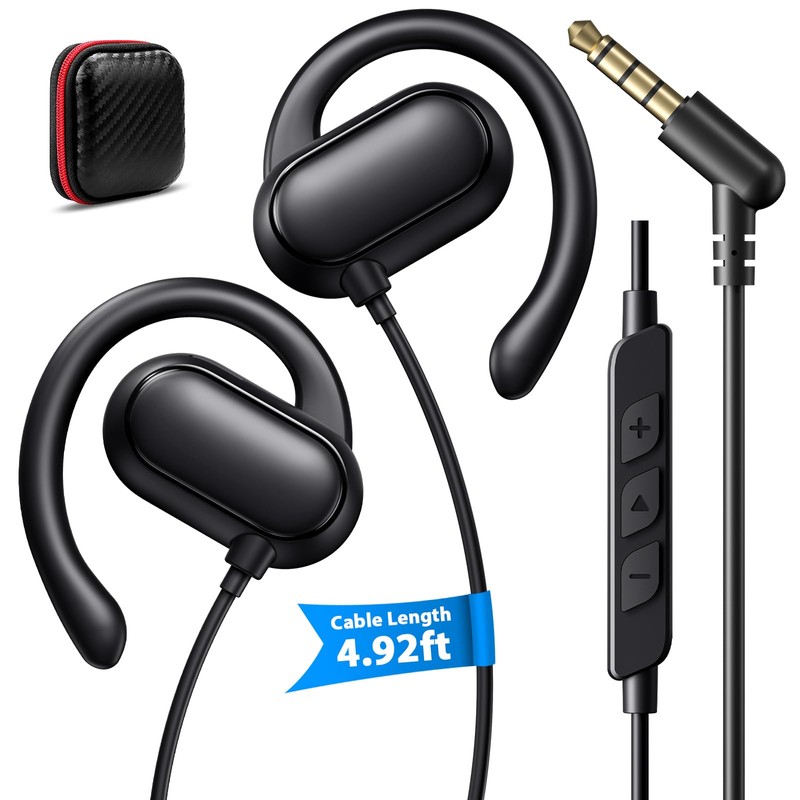 iMangoo 3.5mm Earbuds Wired Over Ear Buds with Microphone 5FT