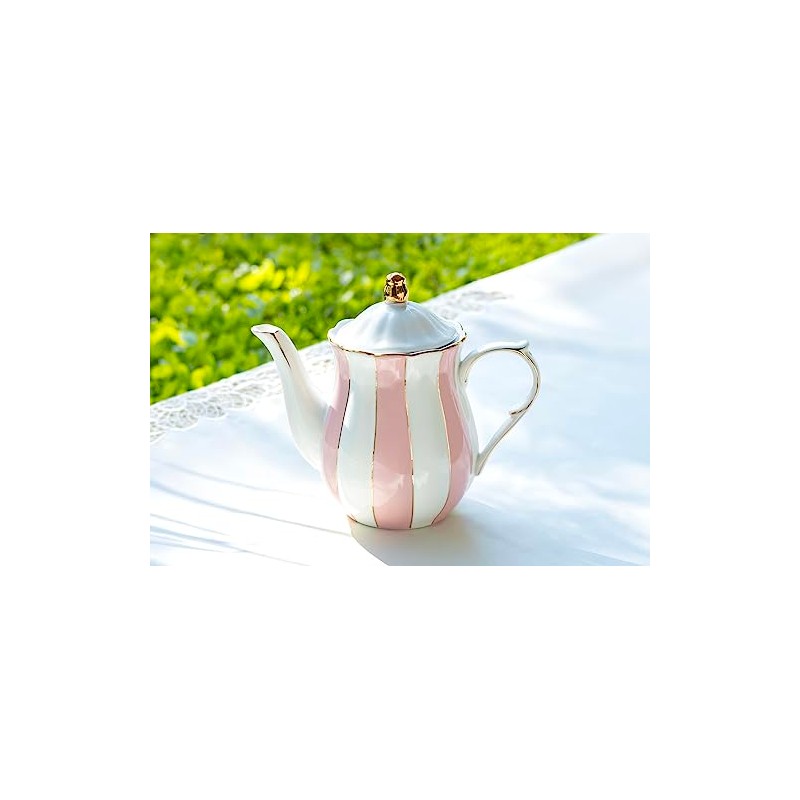 Grace Teaware Pink and White Scallop Fine Porcelain Teapot with
