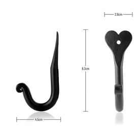 Fayesia Black Hooks - Blacksmith Handcrafted Decorative Wall Mounted Coat Hooks for Hanging Coats, Towels, Bags, Keys and More - Screws Included - Set of 5 (Heart)