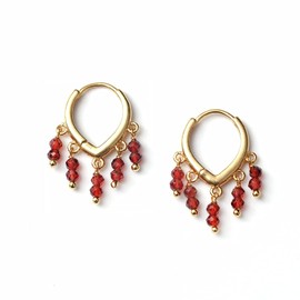 Gempires Red Garnet Hoop Earrings for Girls, Beads Earring, Dangle Drop, January Birthstone, 14K Gold Plated Hoops, Gift for Her