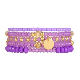 5Pcs Bohemian Stackable Beaded Bracelets Set for Women Adjustable Beach Colorful Multilayered Beaded Bracelet Summer Beach Party Jewelry Gift(Purple)