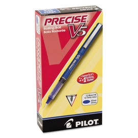 Pilot 35335 Precise V5 Roller Ball Stick Pen, Precision Point, Blue Ink.5mm, Dozen