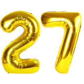 40 Inch Gold Balloon Number 27 Balloon,Jumbo Mylar Foil Helium Balloon for 27 Birthday Digital Balloons for Birthday Party,Wedding Anniversary Party Decorations