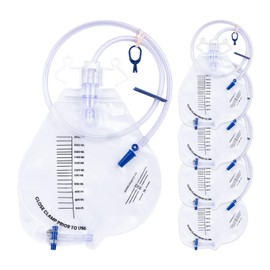 Goffing Catheter Bags, 2000ml Urinary Drainage Bag, Professional Urine Bags with Enhanced Anti-Reflux Chamber, 48" Thickened Drainage Tube, Adjustable Clips & Hanging Hook, 5 Pack