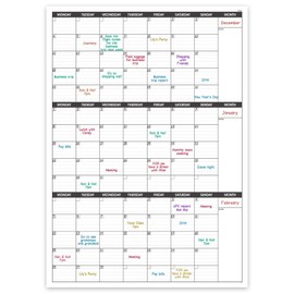 Large Wall Calendar Undated - Three Monthly Dry Erase Reusable Wall Planner, Giant Laminated Poster, Goal & Task Organizer for Your Home, Office, School - Includes 4 Sticker Dots, 101 cm X 73 cm…