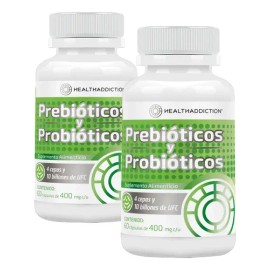 HEALTHADDICTION - 2 Pack Probióticos y Prebióticos con 4 Cepas y 10 Billones de UFC Suplemento Alimenticio con FOS de Raíz de Achicoria Equilibrio... 