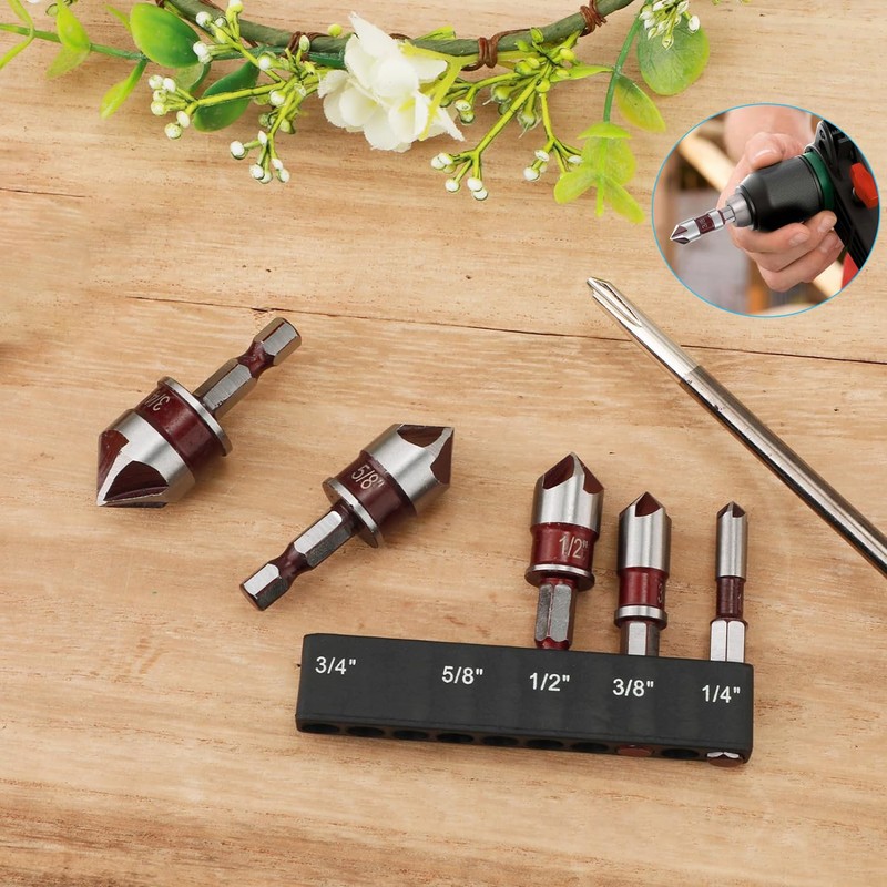 Yuentoen Countersink Drill Bit Set, Countersink 82°, HSS Countersink and