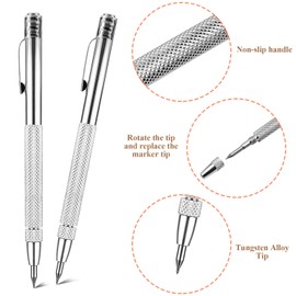 Fyihoxi Tungsten Carbide Pen, Pack of 2 Scribing Needles, Carbide with Magnet, Scribing Tool with 12 Replacement Red Hat Marking Tips for Glass/Sheet Metal