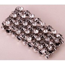 YACQ Women's Skull Stretch Cuff Bracelets - Elastic Band Fit Wrist 7 to 8 inch - Lead & Nickle Free - Women Biker Jewelry