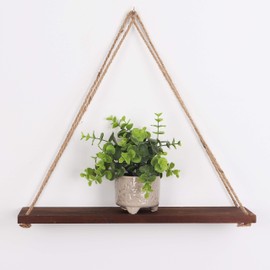 Rutledge & King Hanging Wall Shelves - Dark Brown Hanging Rope Shelf - Wooden Hanging Storage Shelves - Modern Swing Rope Floating Shelf (Dark Brown, Single)