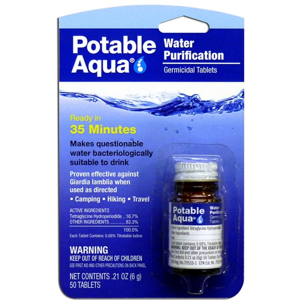 Potable Aqua Germicidal Water Purification Tablets - 50 count Bottle