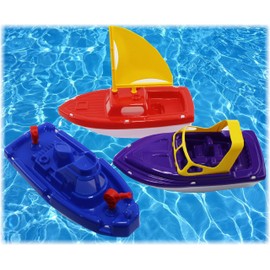 Matty's Toy Stop Plastic Boats Set Sailboat (Red), Speedboat (Purple) & Fireboat (Blue) Gift Set Bundle, Perfect Bath, Pool, Beach Etc. - 3 Pack