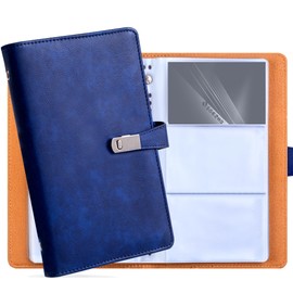 QSWERNB Business Card Book Holder Organizer, Portable Business Card Holder Book for Men & Women,120 Card Capacity PU Name Card Credit Cards Booklet (Blue) , navy blue