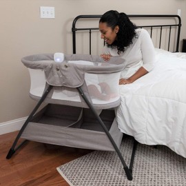 Baby Delight Beside Me Doze Deluxe Baby Bassinet, Bedside Sleeper, Foldable, Removeable Canopy, Pebble Grey