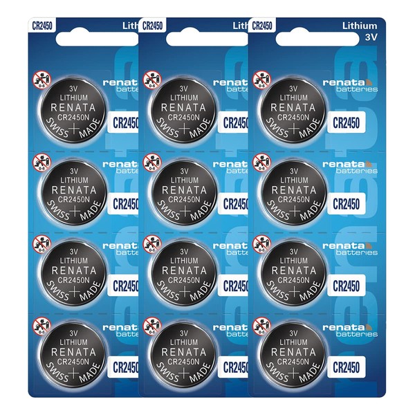Renata CR2450 Batteries - 3V Lithium Coin Cell 2450 Battery (12 Count)