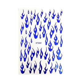 Generic Fire Flame 3D Nail Stickers Laser Gold Silver Red Blue and Rose Red Xf3281 Blue Nail Wraps Stickers Manicure Supplies for Women Nails Full Long Lasting Easy Apply and Remove