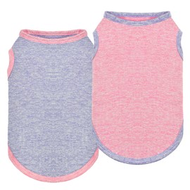 LyssKMK 2PCS Summer Dog Tank Top Puppy Quick Dry Sleeveless Vest Stretchy Cotton Dog Shirt Outfits for Small Middle Large Size Dog (Purple+Pink) L
