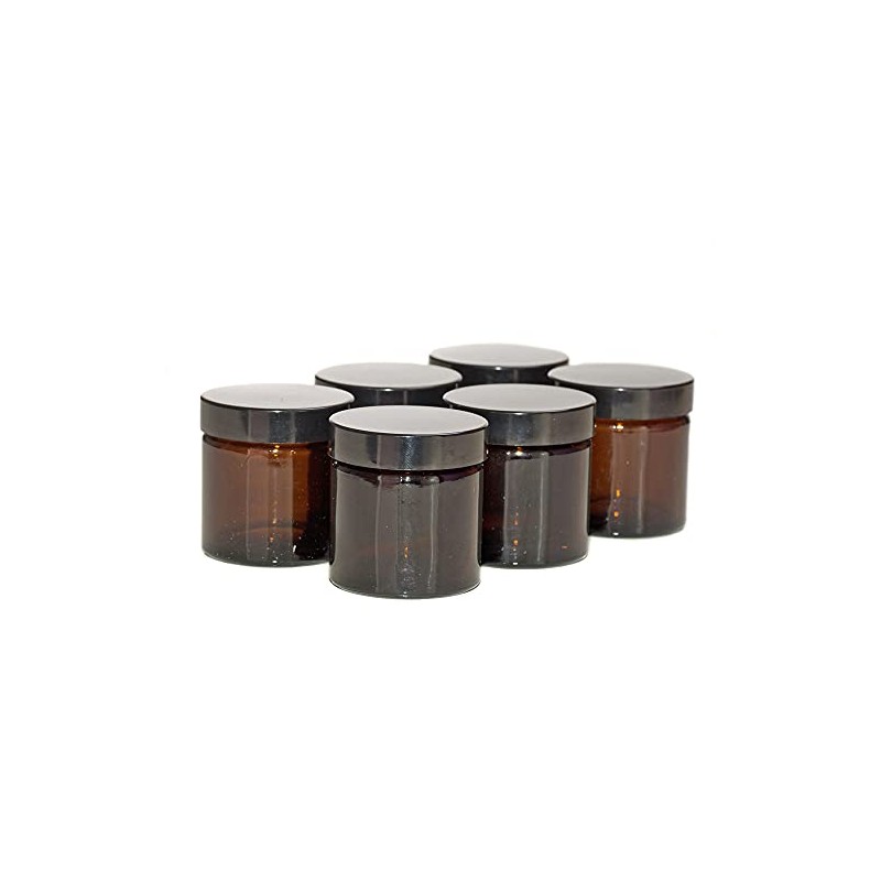 Aura 60ml Amber Glass Jars with Black Lids - Pack
