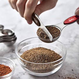 ANCLLO Magnetic Measuring Spoons, 7-Pack Stainless Steel Double Sided Measuring Spoons Set for Dry and Liquid Ingredients Teaspoon Measuring Spoons Fits in Spice Jars (Colorful)