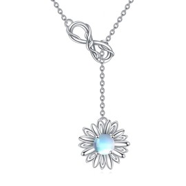 YAFEINI Daisy Necklace for Women 925 Sterring Silver Daisy and Moonstone Jewelry Pendant Spring Flower Necklace Gift, 18+2, Sterling Silver, Moonstone