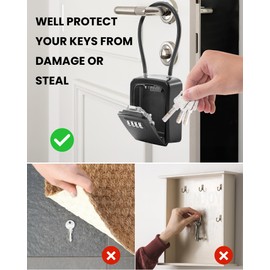 JOJOSEE Key Safe Outdoor, Key Lock Box with Removable Wire Rope Extended Shackle, Portable Lockbox with Code, Hangable Combination Key Box for Home, Garage, Warehouse