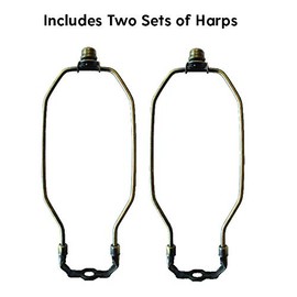 I Like That Lamp Complete Lamp Harp Set (2 Pack) - Antique Brass 8” Harp (Suitable for 9" to 10" Lampshade) - Includes Harp, Saddle Holder Base & Finial - Harp Converter For Table and Floor Lamps
