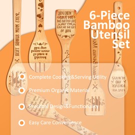 Taesun Bonus Mom Gifts, Mothers Day Bonus Mom Gifts from Bonus Daughter Ceramic Utensil Holder with Wooden Spoons Set, Bonus Mom Gift Cooking Tools Kitchen Utensils Set with Wooden Spatulas for 6