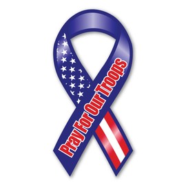 Pray for Our Troops Red, White, and Blue Ribbon Magnet by Magnet America Is 8" x 3.875" Made for Vehicles and Refrigerators