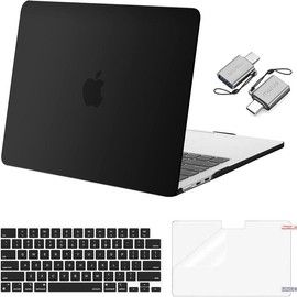 MOSISO Compatible with MacBook Air 13 inch Case 2025 2024 2023 2022 M4 A3240 M3 A3113 M2 A2681, Plastic Hard Shell&Keyboard Cover&Screen Film&Type C for MacBook Air 13.6 inch Case:_Black