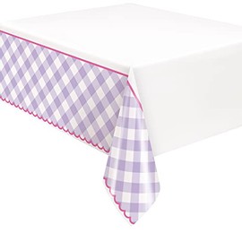 Unique 25533 Plastic Tablecloth-2.13 m x 1.37 m-Pastel Gingham Party-1 Count (Pack of 1), Multicolour