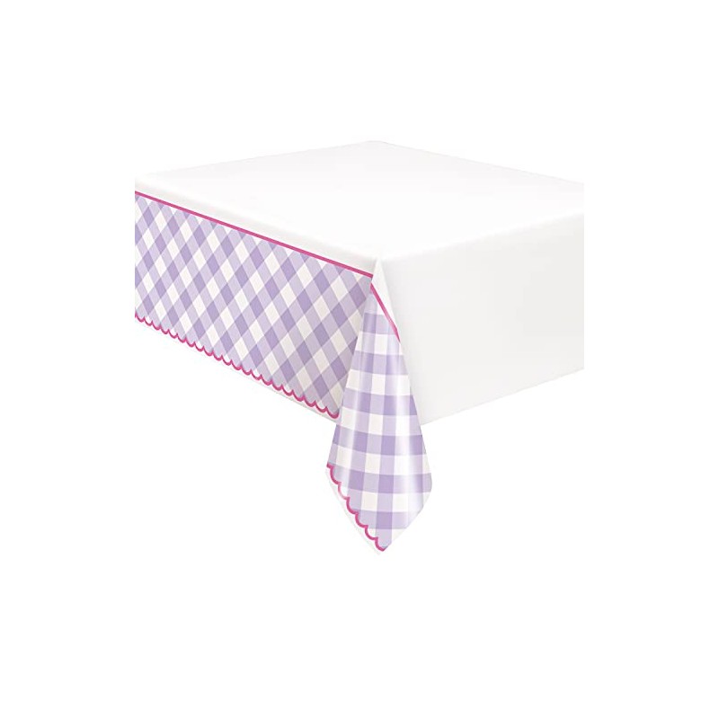 Unique 25533 Plastic Tablecloth-2.13 m x 1.37 m-Pastel Gingham Party-1