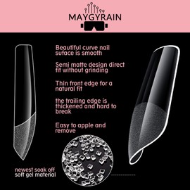 MAYGYRAIN Soft Gel Nail Tips, 504 Pieces, 12 Sizes Natural Medium Square, Clear Full Cover (Square)