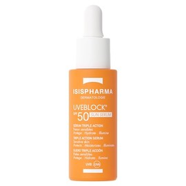 Isispharma Uveblock Sun Serum SPF50 - Hidrata 8h, Protege e Ilumina - Efecto Resplandor - Alta Protección Solar - Textura Fluida y No Grasa - Diseñado y Fabricado en Francia