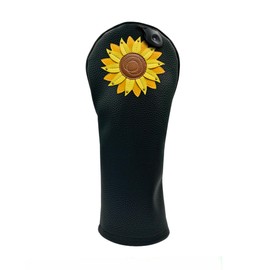 Sunflower PU Leather Golf Club Covers Driver Headcovers Fairway Woods Hybrid Protector with Interchangeable Number Tag