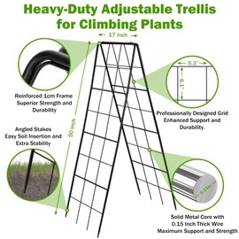 2 Pack 50" Tall A Frame Trellis for Climbing Plants Outdoor (50" X 17") – Heavy Duty Garden Adjustable Trellis, Metal Trellis for Cucumbers, Beans, Tomatoes, Grapes, and Vining Vegetables
