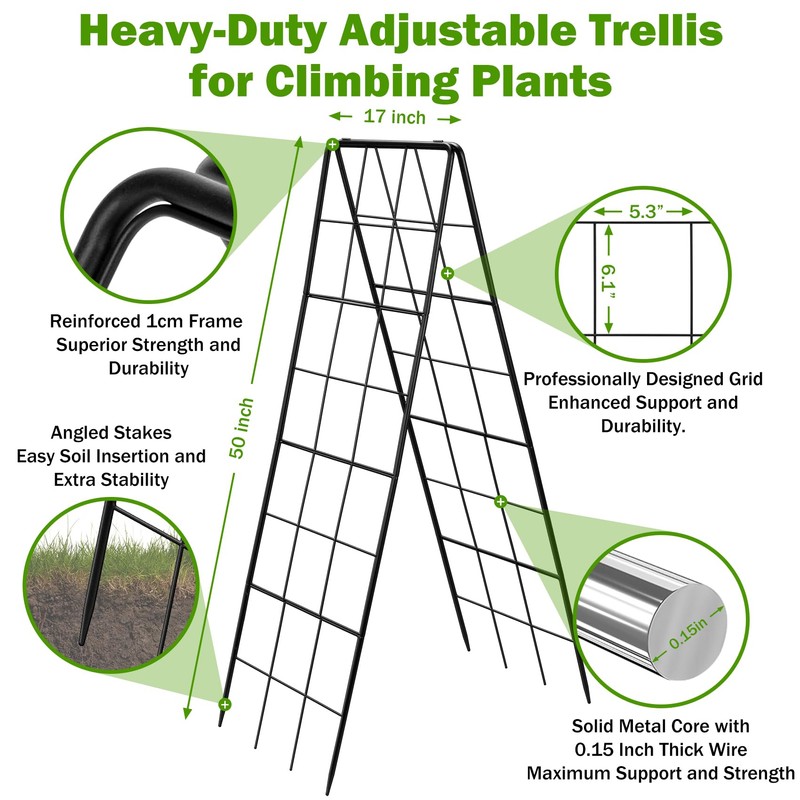 2 Pack 50" Tall A Frame Trellis for Climbing Plants