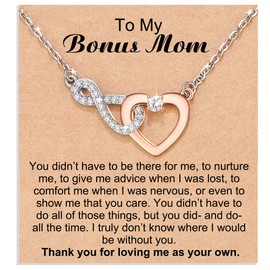 Shonyin Bonus Mom Necklace, Bonus Mom Gifts from Daughter, Second Mom Gifts, Infinity Heart Pendant Necklace for Women Jewelry Gifts for Christmas Mothers Day Birthday
