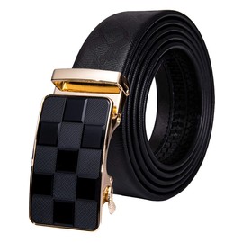 Barry.Wang Men's Leather Belt Black Ratchet Belt with 3 Automatic Buckles Adjustable Strap Business Gift Box, Black Check
