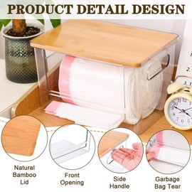 Hiitytin Trash Bag Dispenser Roll Holder, Extra Large Trash Bag Storage Dispenser with Bamboo Lid, Garbage Bag Dispenser Under Sink with Handles for Kitchen, Pantry, Laundry, Room Organization
