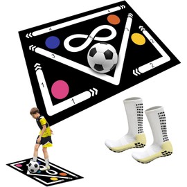 PHOEJIX Soccer Training Mat, Football Footstep Training Mat, Silent Shock Absorption Training Mat, Anti-Skid Soccer Footwork Training Mat, Soccer Training Equipment for Kids