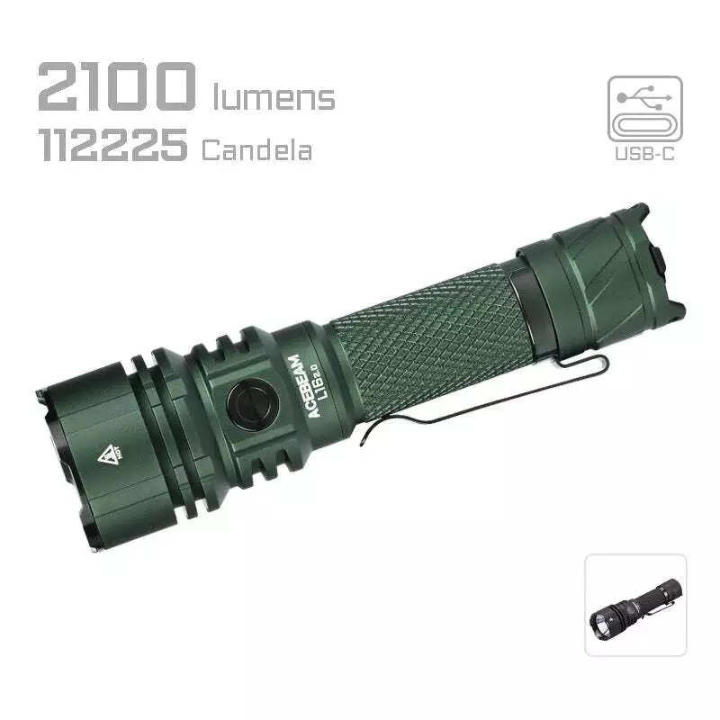 Acebeam L16 2.0 Green 2100 Lumen USB-C Rechargeable 112k Candela